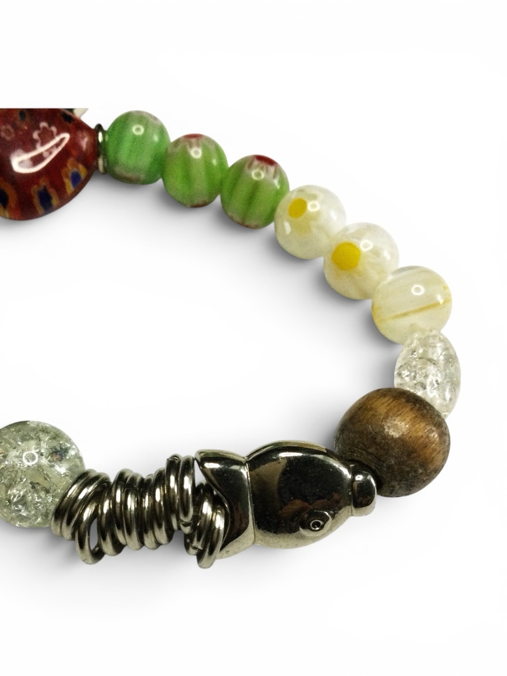 Vtg Artisan Christmas Stretch Bracelet – Mixed Beads with Star Cross Dove Charms - Picture 10 of 16
